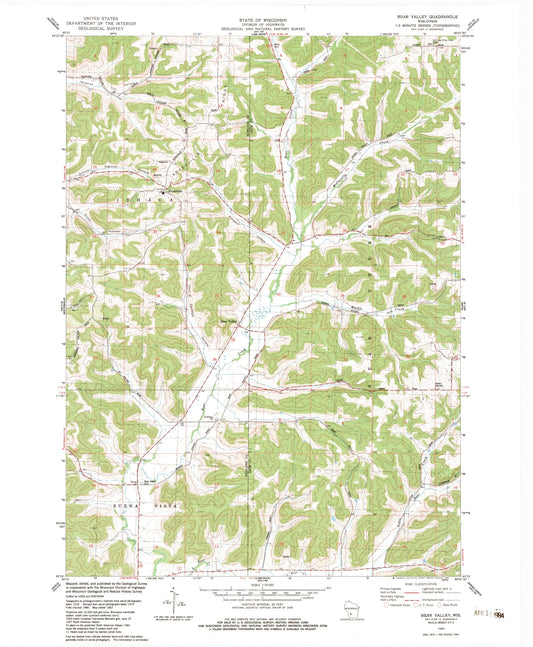 Classic USGS Bear Valley Wisconsin 7.5'x7.5' Topo Map Image