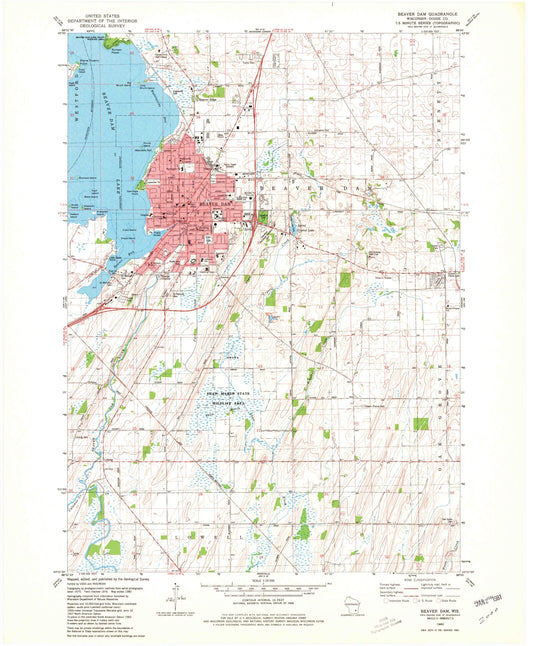 Classic USGS Beaver Dam Wisconsin 7.5'x7.5' Topo Map Image