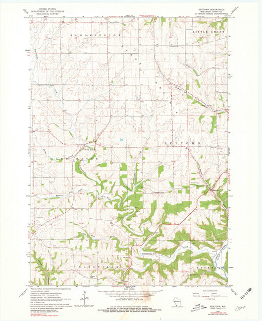 Classic USGS Beetown Wisconsin 7.5'x7.5' Topo Map Image