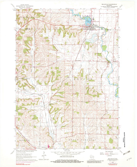 Classic USGS Belleville Wisconsin 7.5'x7.5' Topo Map Image