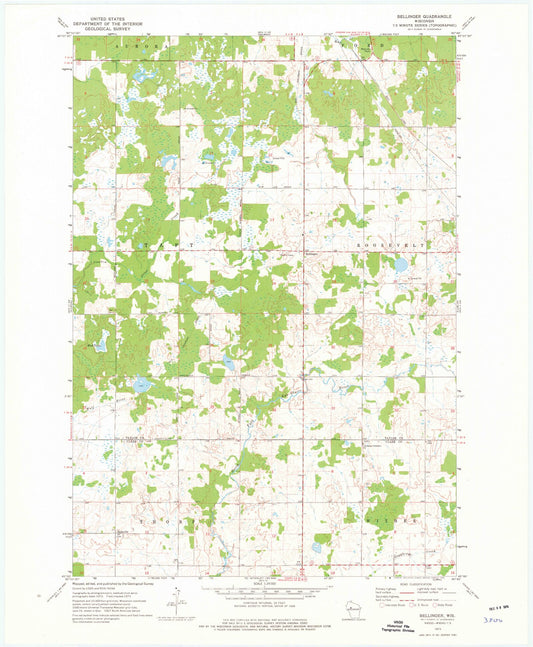 Classic USGS Bellinger Wisconsin 7.5'x7.5' Topo Map Image