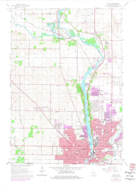 Classic USGS Beloit Wisconsin 7.5'x7.5' Topo Map Image