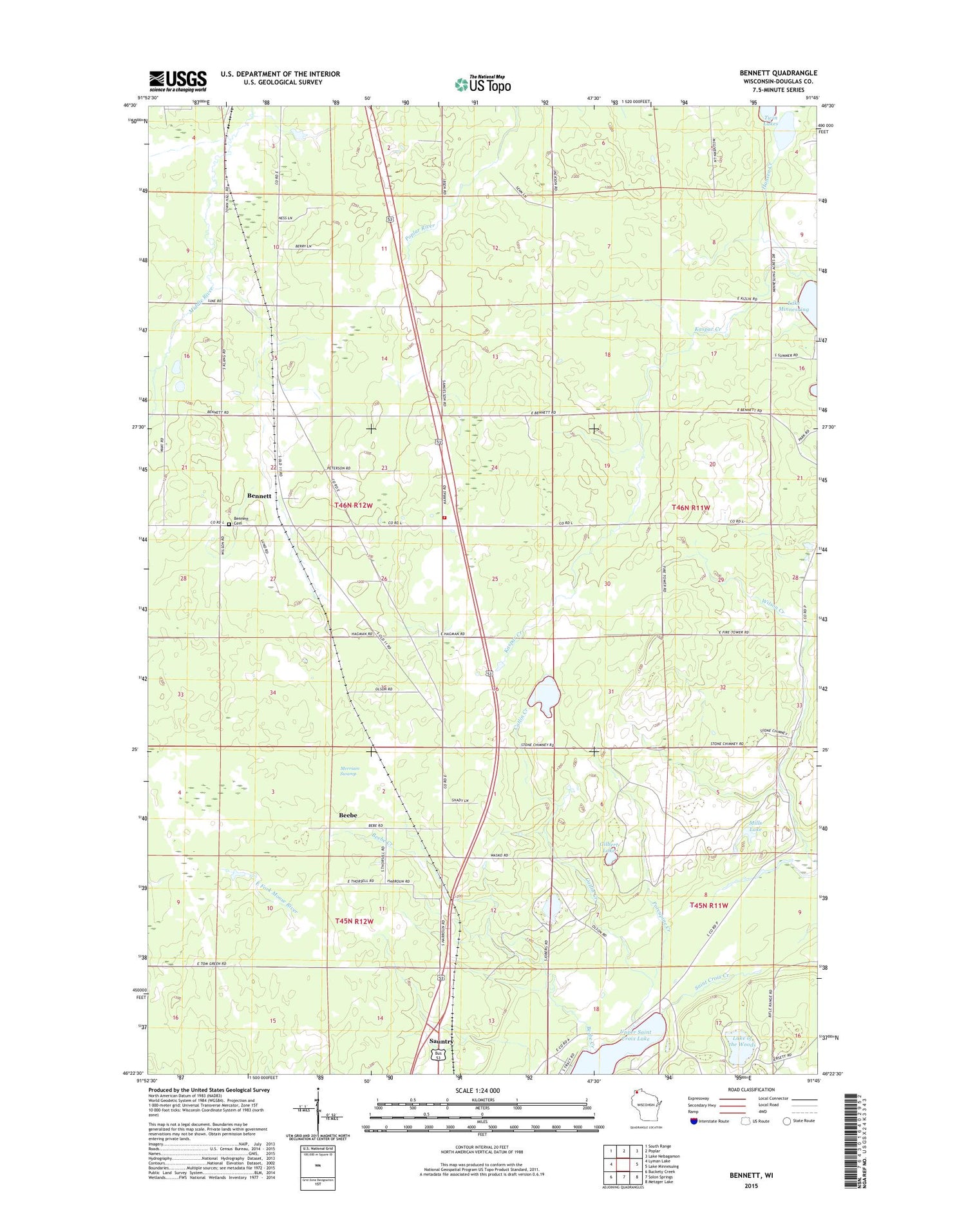 Bennett Wisconsin US Topo Map Image