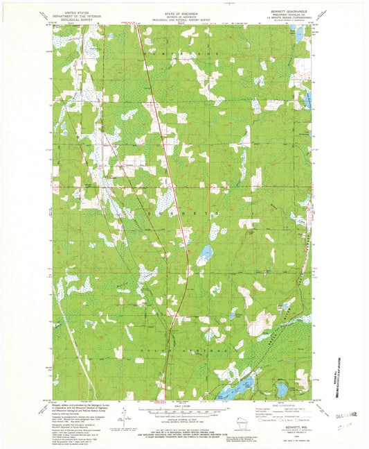 Classic USGS Bennett Wisconsin 7.5'x7.5' Topo Map Image