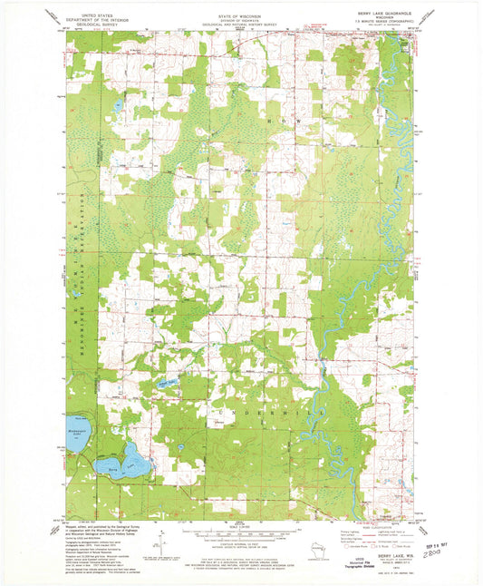 Classic USGS Berry Lake Wisconsin 7.5'x7.5' Topo Map Image