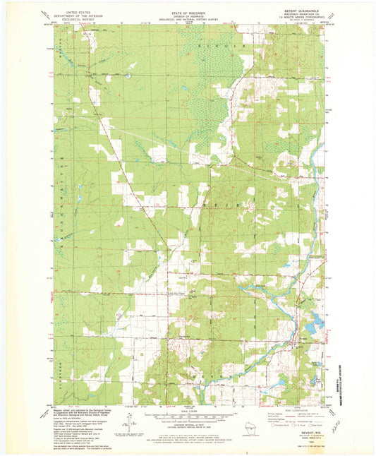 Classic USGS Bevent Wisconsin 7.5'x7.5' Topo Map Image