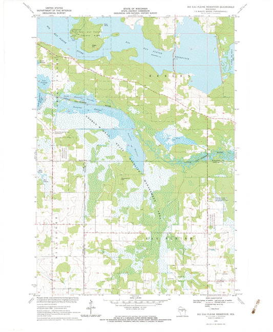 Classic USGS Big Eau Pleine Reservoir Wisconsin 7.5'x7.5' Topo Map Image