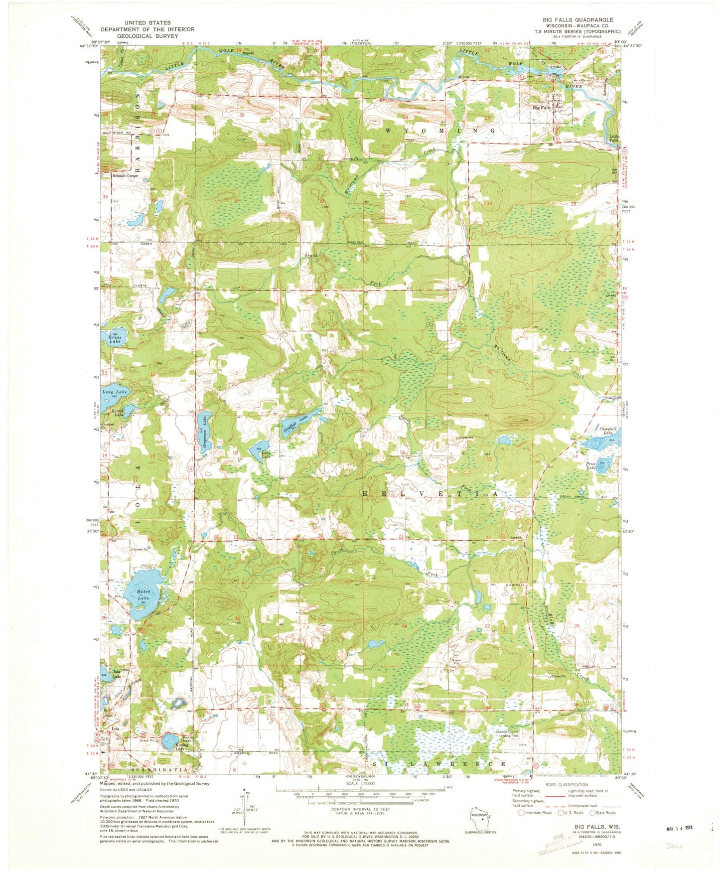 Classic USGS Big Falls Wisconsin 7.5'x7.5' Topo Map Image