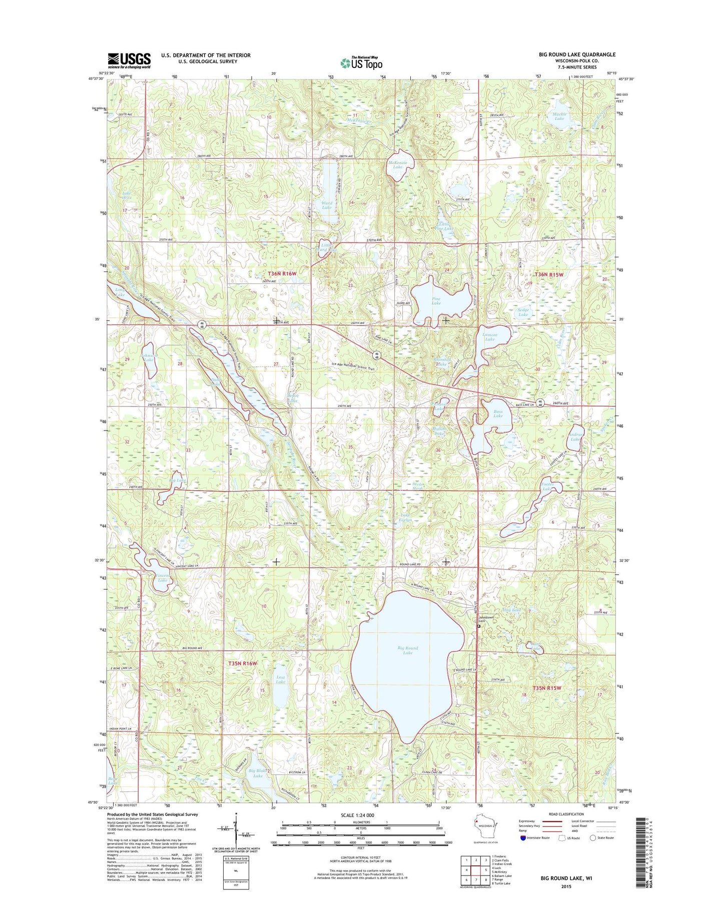 Big Round Lake Wisconsin US Topo Map Image