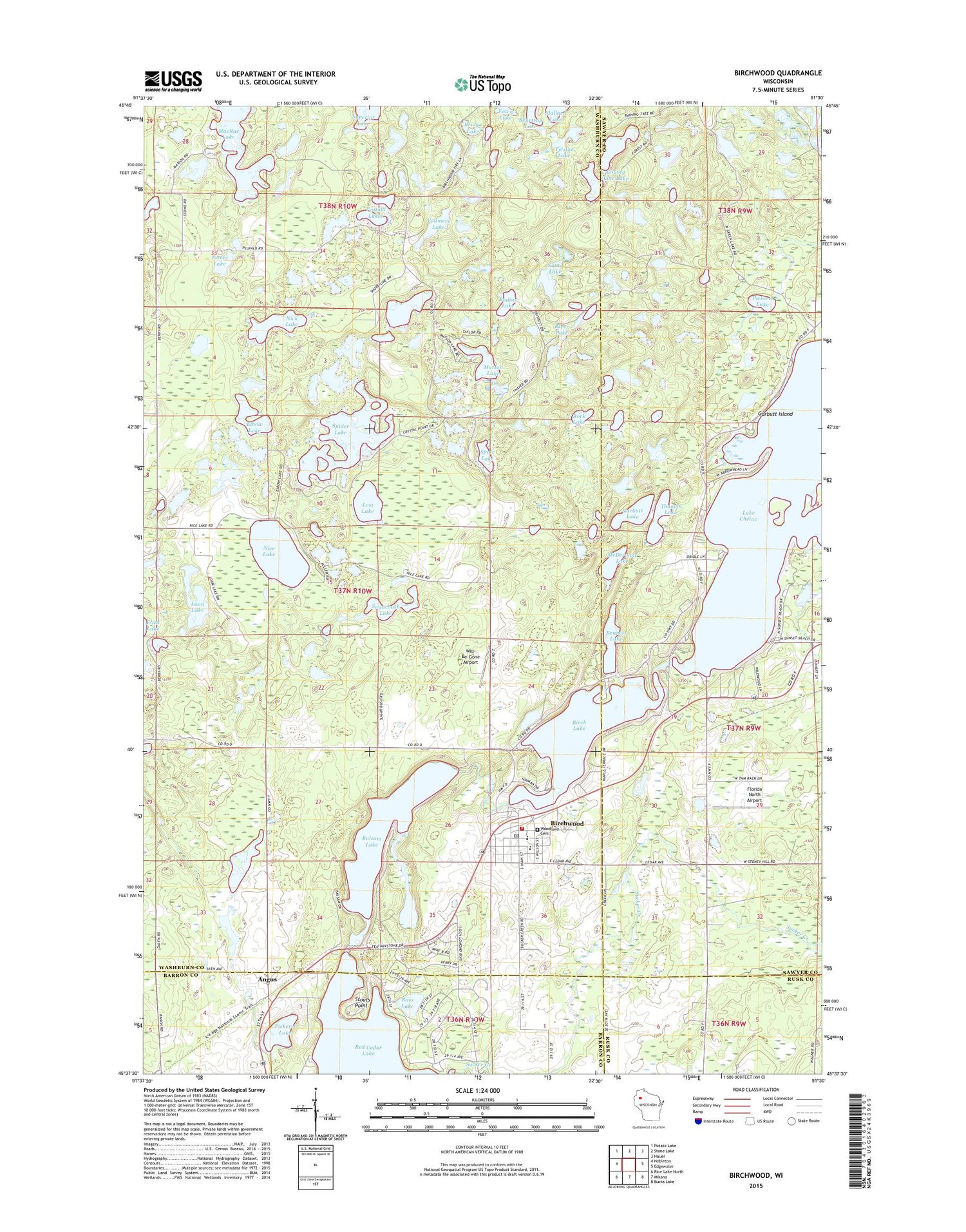 Birchwood Wisconsin US Topo Map Image