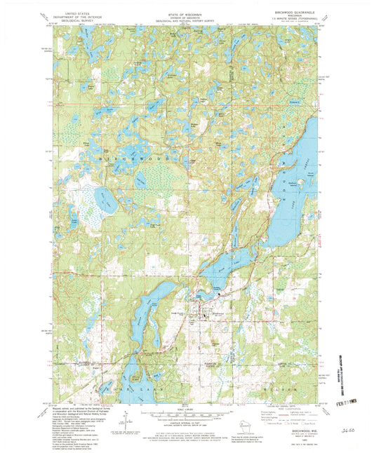 Classic USGS Birchwood Wisconsin 7.5'x7.5' Topo Map Image