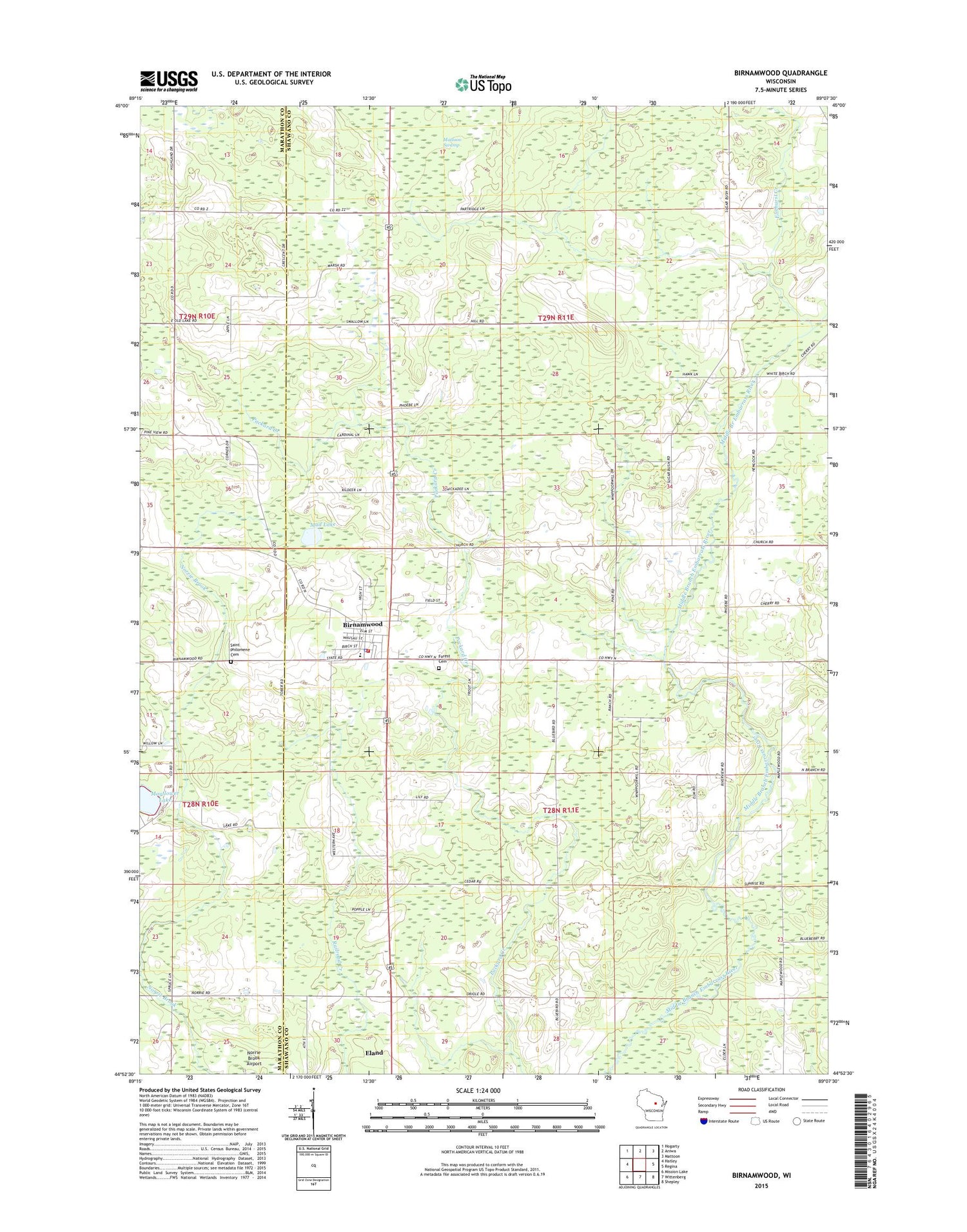 Birnamwood Wisconsin US Topo Map Image