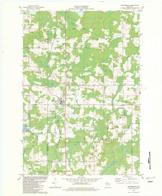 Classic USGS Birnamwood Wisconsin 7.5'x7.5' Topo Map Image