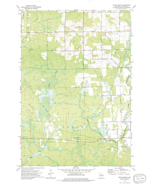 Classic USGS Black Brook Wisconsin 7.5'x7.5' Topo Map Image