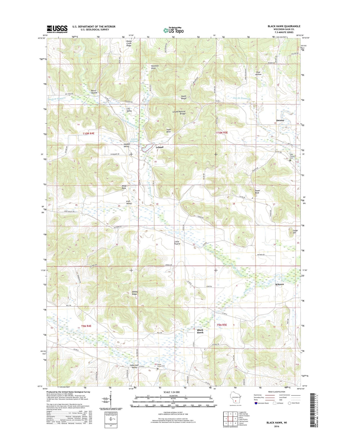 Black Hawk Wisconsin US Topo Map Image