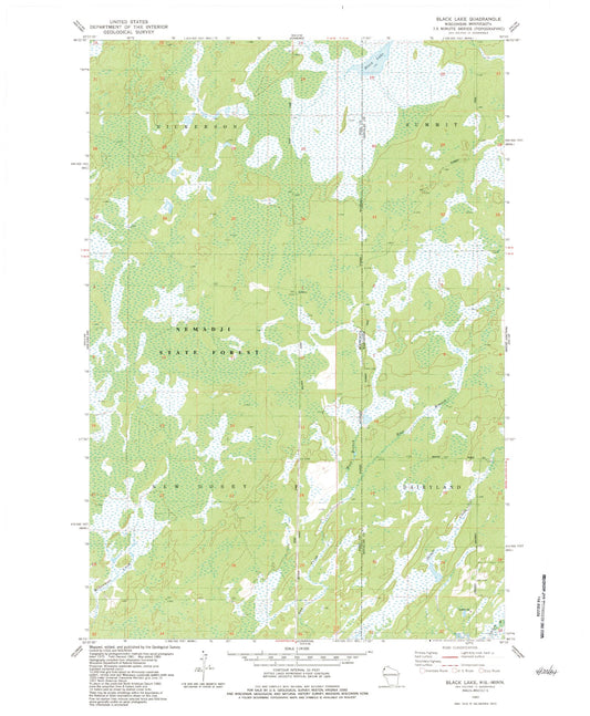 Classic USGS Black Lake Wisconsin 7.5'x7.5' Topo Map Image