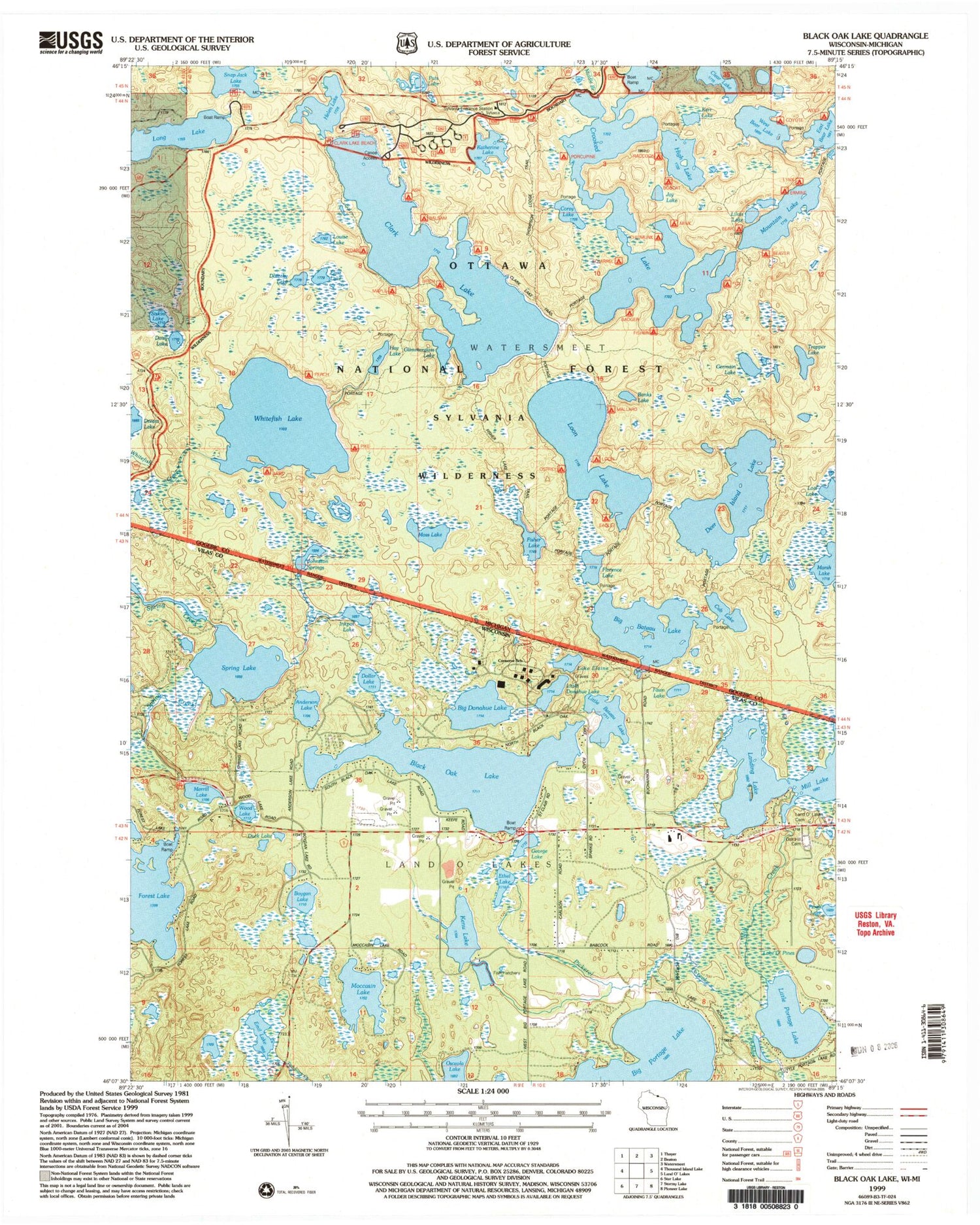 USGS Classic Black Oak Lake Wisconsin 7.5'x7.5' Topo Map Image