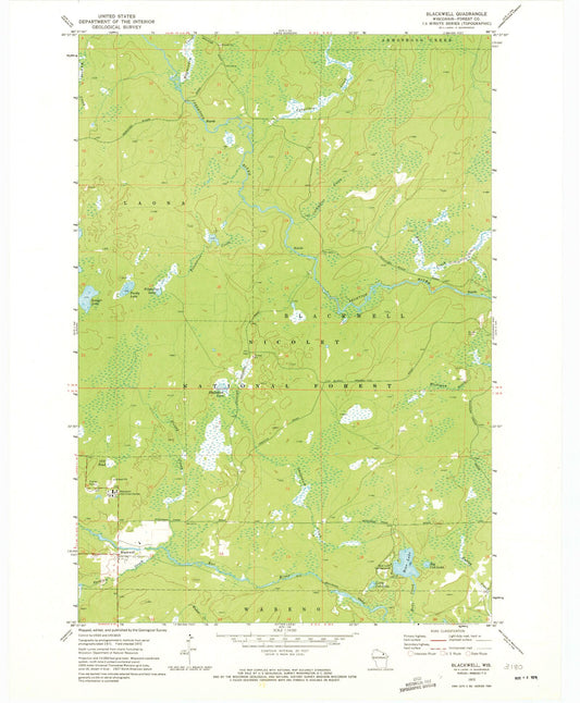 Classic USGS Blackwell Wisconsin 7.5'x7.5' Topo Map Image