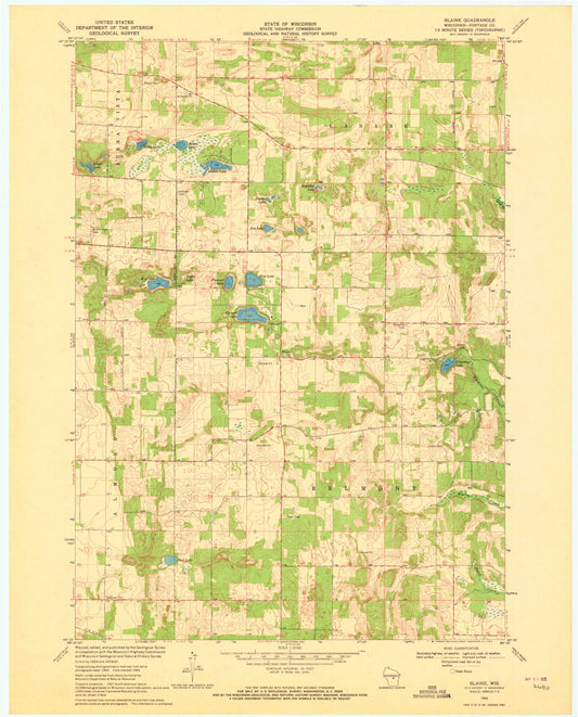 Classic USGS Blaine Wisconsin 7.5'x7.5' Topo Map Image