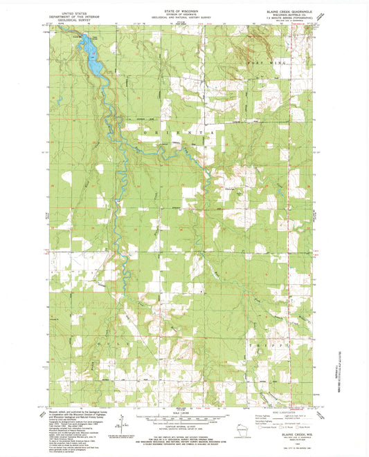 Classic USGS Blaine Creek Wisconsin 7.5'x7.5' Topo Map Image
