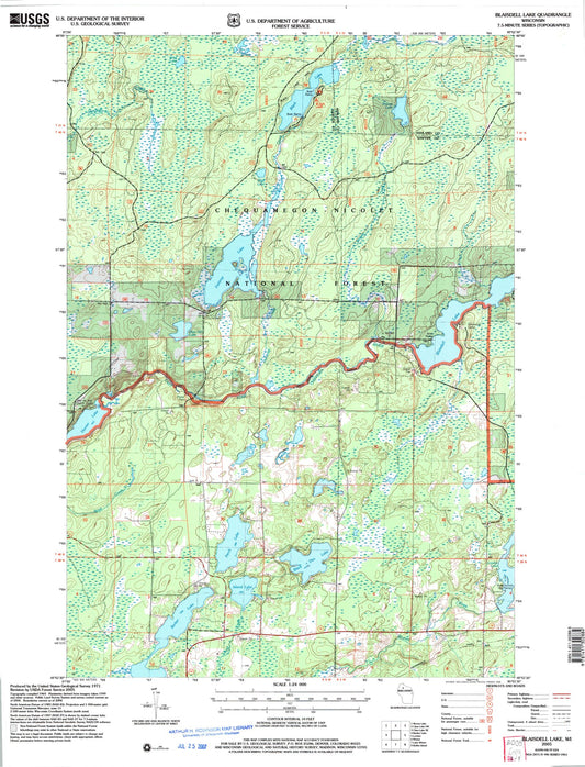 Classic USGS Blaisdell Lake Wisconsin 7.5'x7.5' Topo Map Image