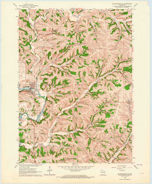Classic USGS Blanchardville Wisconsin 7.5'x7.5' Topo Map Image