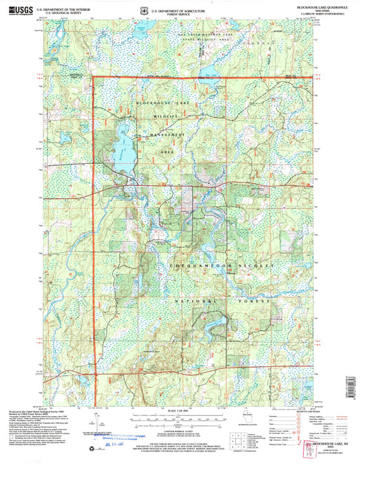 Classic USGS Blockhouse Lake Wisconsin 7.5'x7.5' Topo Map Image
