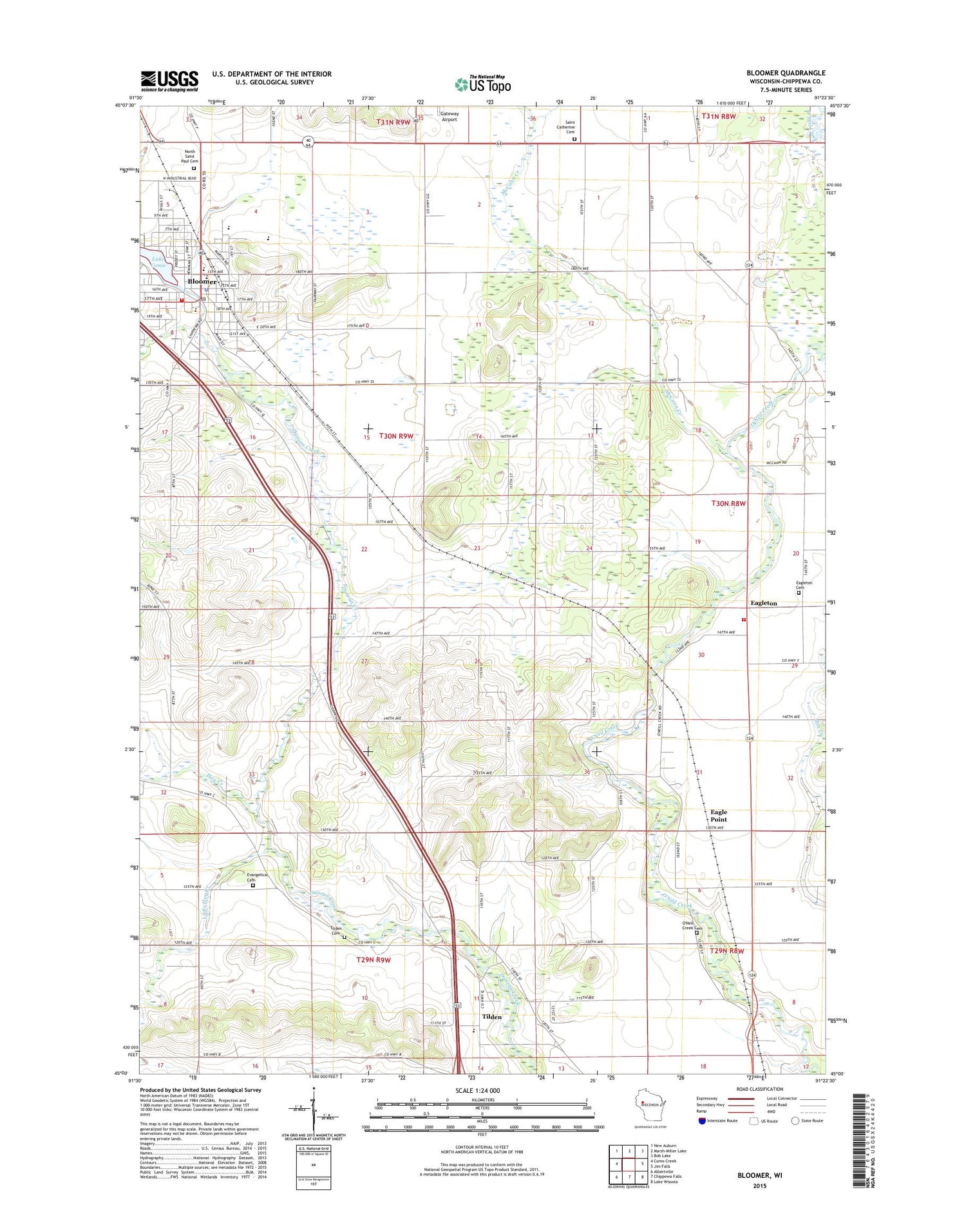 Bloomer Wisconsin US Topo Map Image