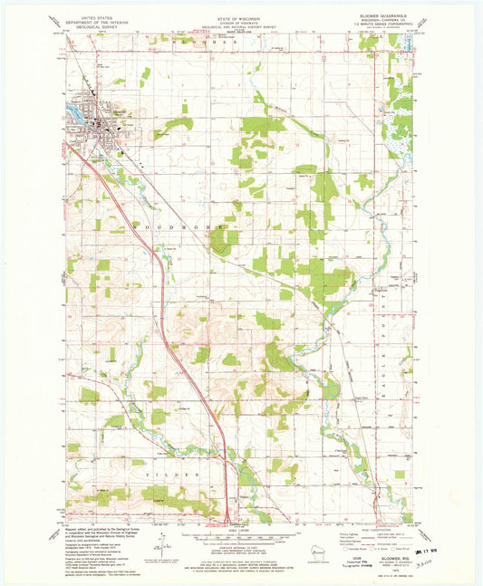 Classic USGS Bloomer Wisconsin 7.5'x7.5' Topo Map Image