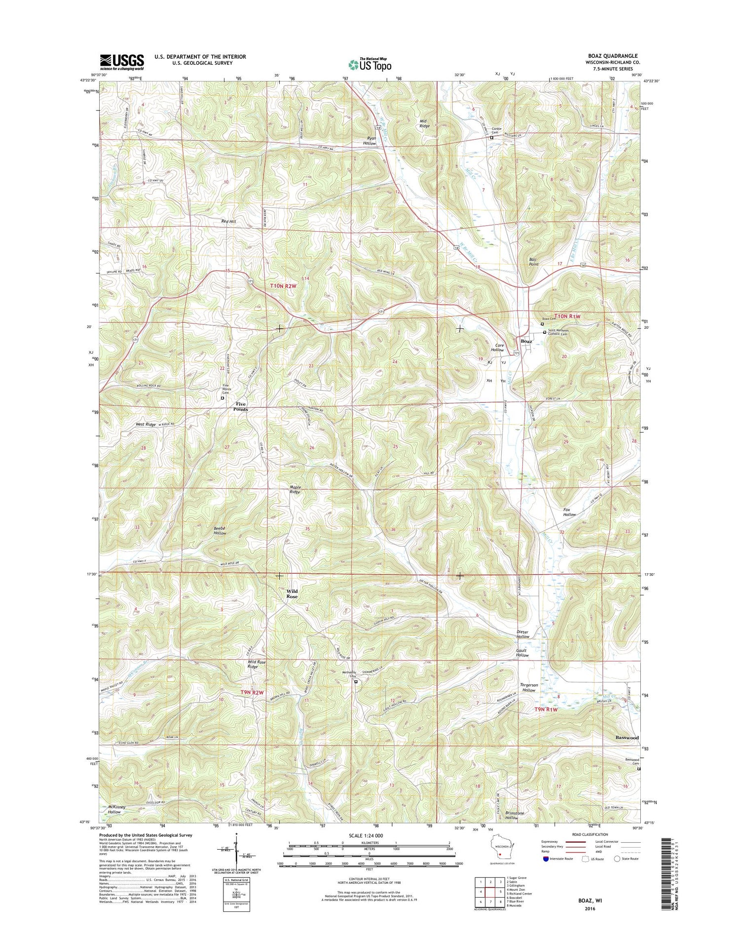 Boaz Wisconsin US Topo Map Image