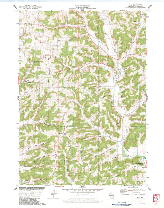 Classic USGS Boaz Wisconsin 7.5'x7.5' Topo Map Image