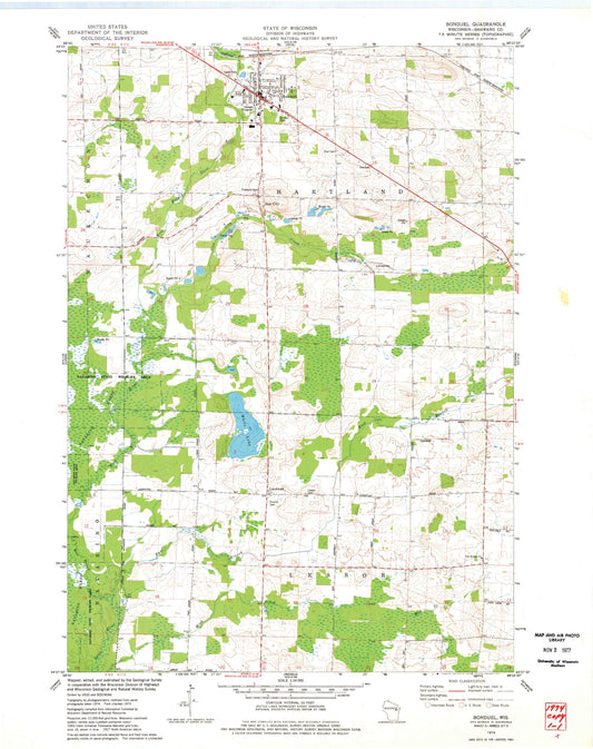 Classic USGS Bonduel Wisconsin 7.5'x7.5' Topo Map Image