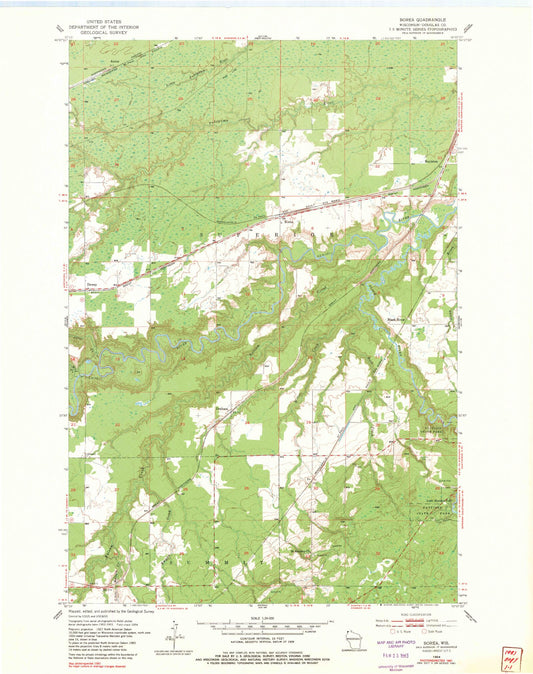 Classic USGS Borea Wisconsin 7.5'x7.5' Topo Map Image