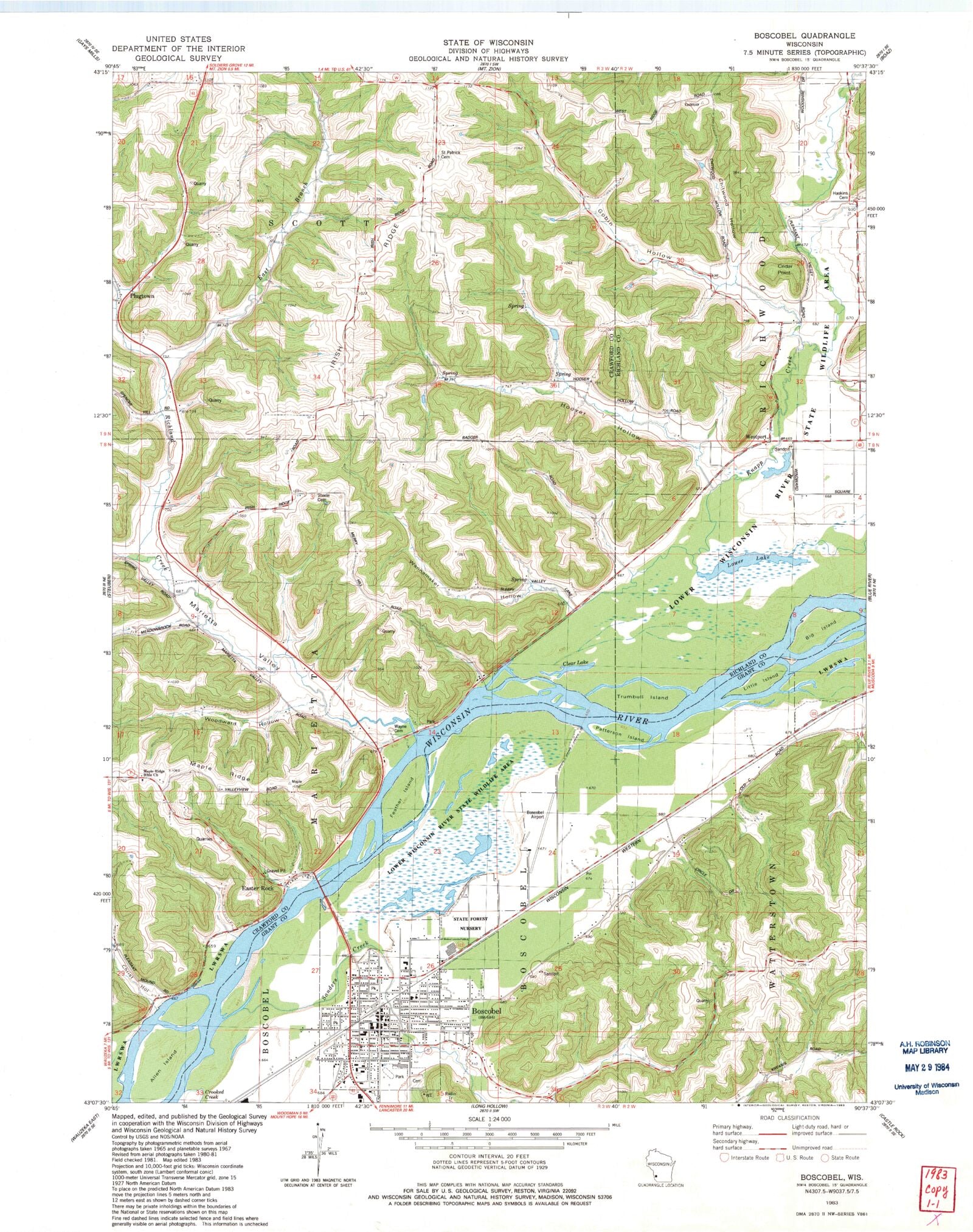 Classic USGS Boscobel Wisconsin 7.5'x7.5' Topo Map โ MyTopo Map Store