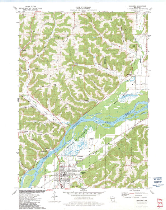 Classic USGS Boscobel Wisconsin 7.5'x7.5' Topo Map Image