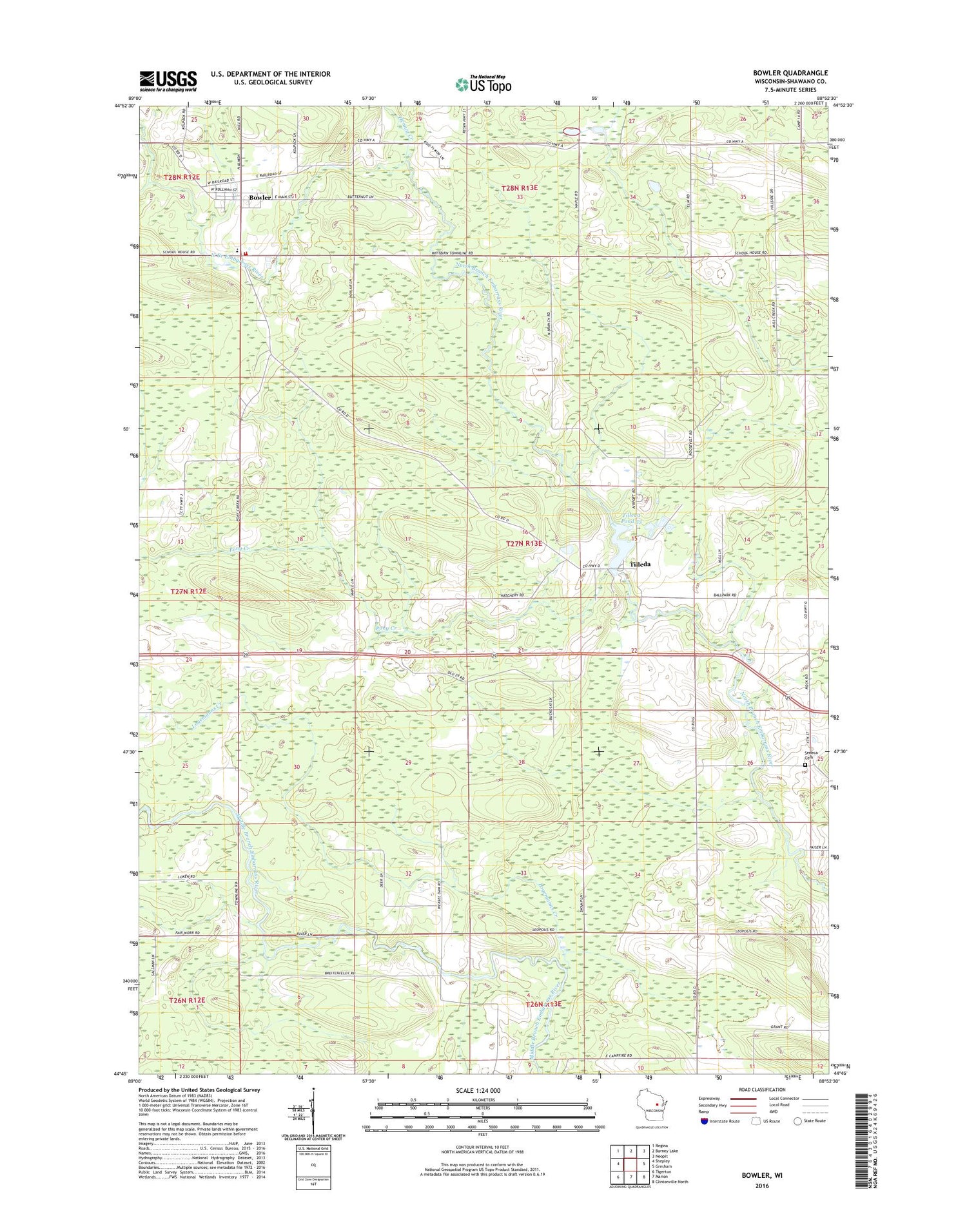 Bowler Wisconsin US Topo Map Image