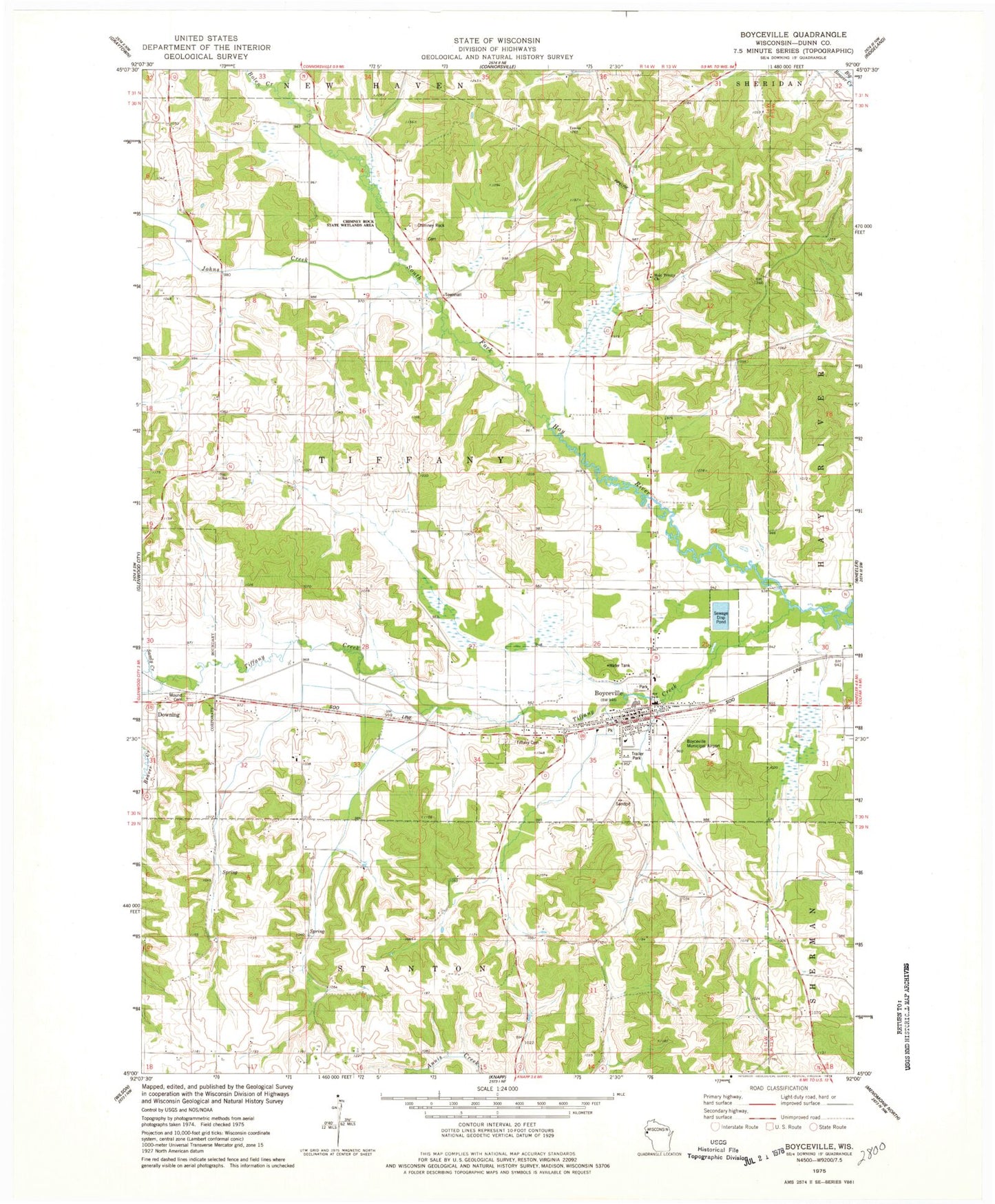 Classic USGS Boyceville Wisconsin 7.5'x7.5' Topo Map Image