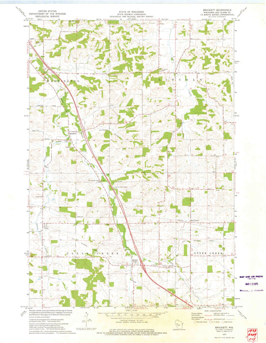 Classic USGS Brackett Wisconsin 7.5'x7.5' Topo Map Image