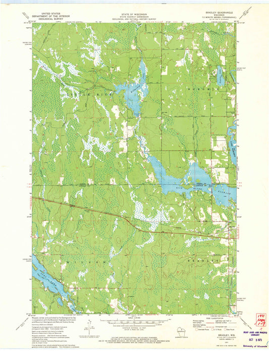 Classic USGS Bradley Wisconsin 7.5'x7.5' Topo Map Image