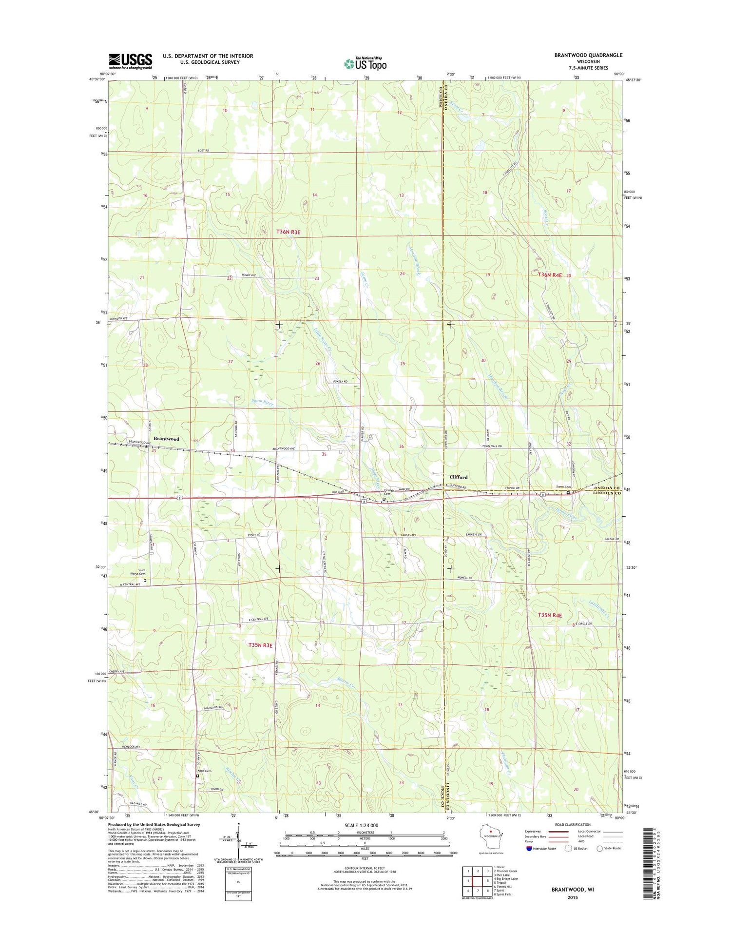 Brantwood Wisconsin US Topo Map Image
