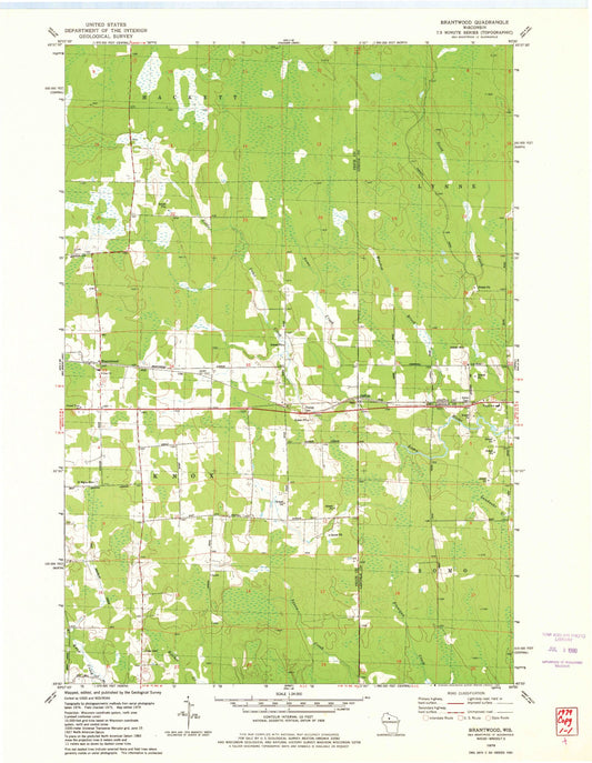 Classic USGS Brantwood Wisconsin 7.5'x7.5' Topo Map Image