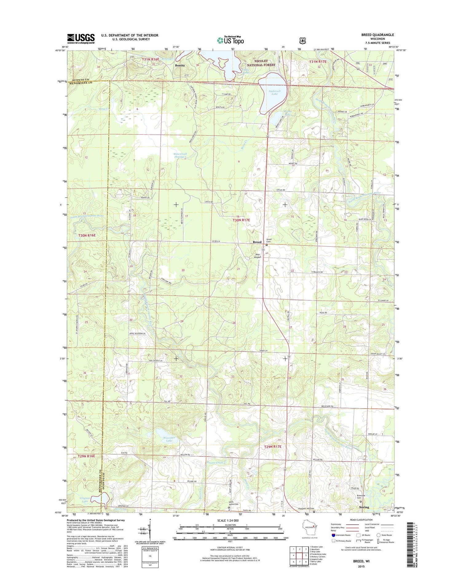 Breed Wisconsin US Topo Map Image