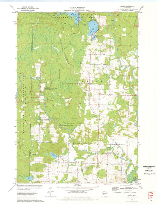 Classic USGS Breed Wisconsin 7.5'x7.5' Topo Map Image