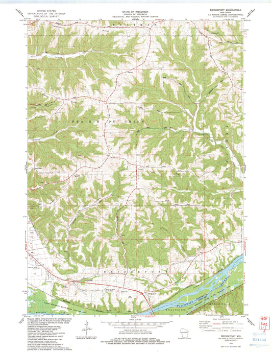 Classic USGS Bridgeport Wisconsin 7.5'x7.5' Topo Map Image
