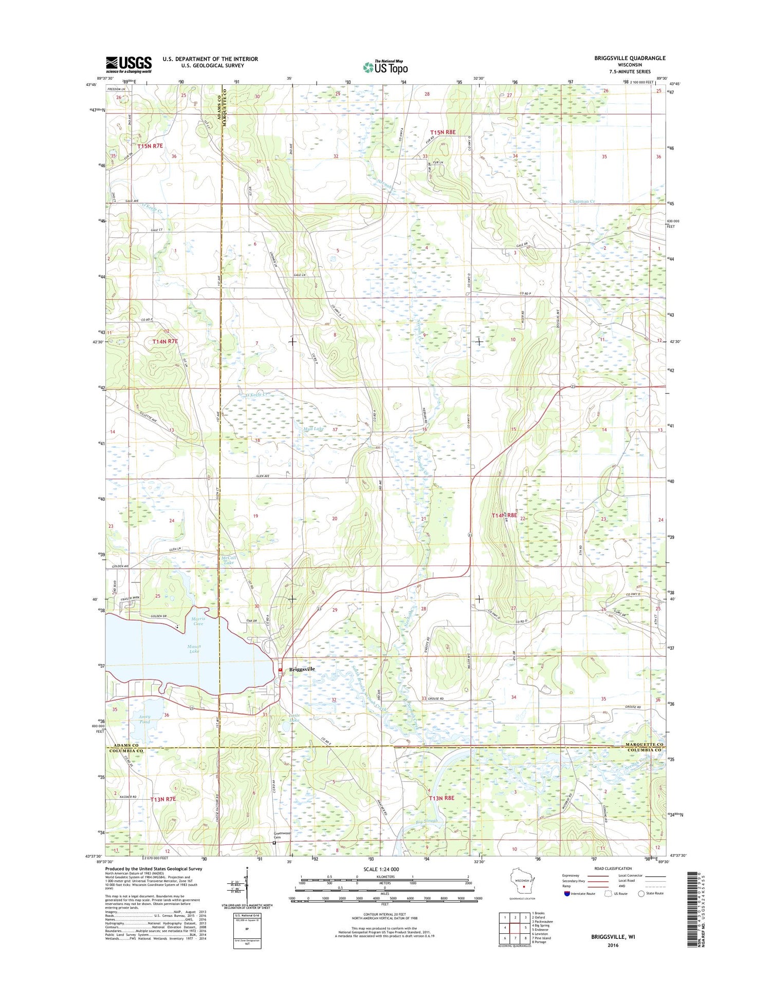 Briggsville Wisconsin US Topo Map Image