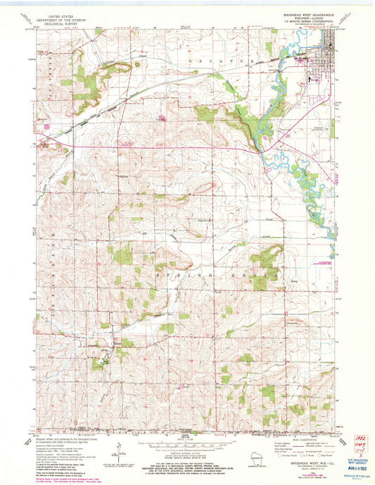 Classic USGS Brodhead West Wisconsin 7.5'x7.5' Topo Map Image