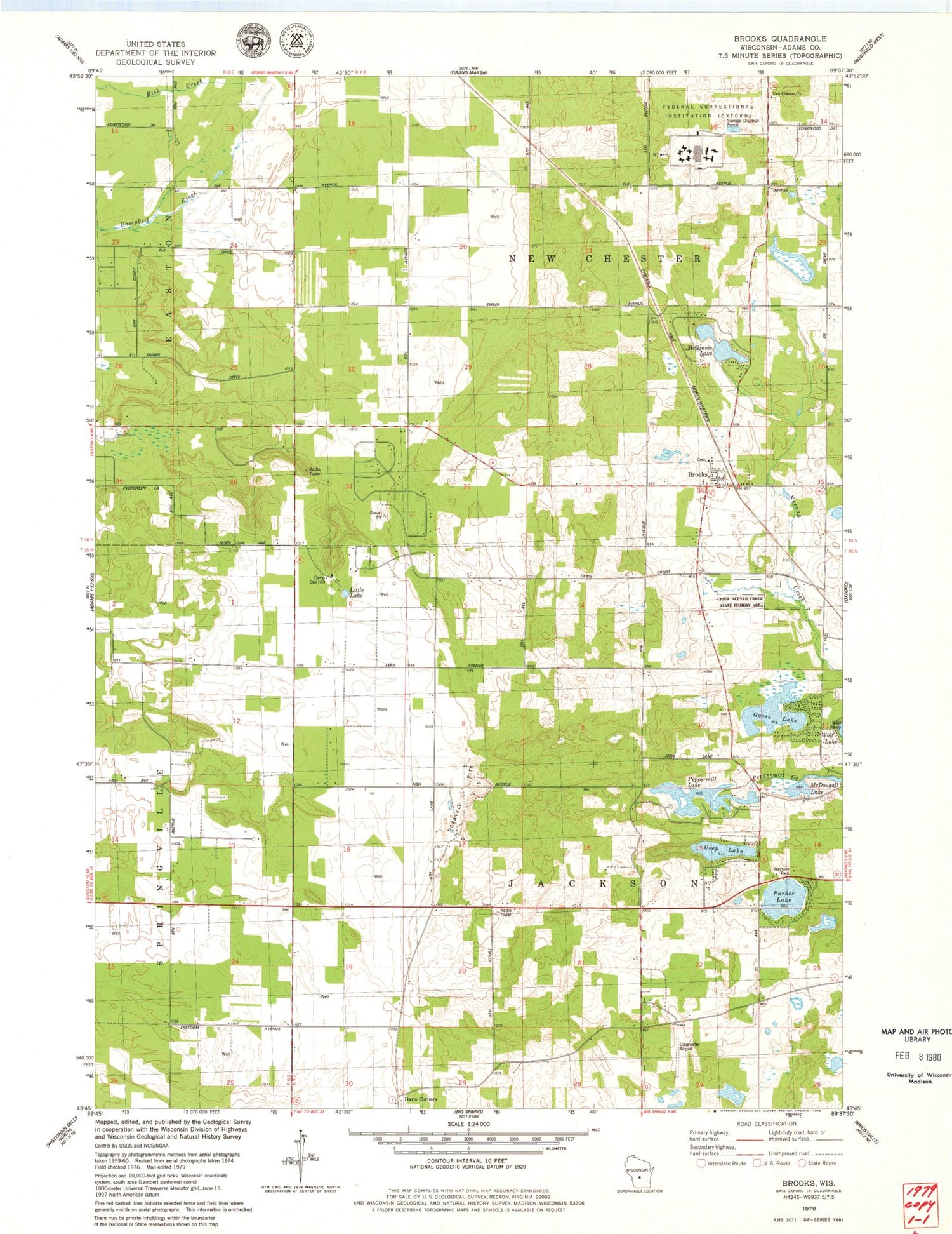 Classic USGS Brooks Wisconsin 7.5'x7.5' Topo Map Image