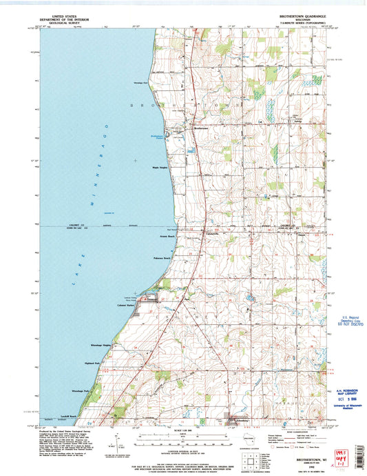 Classic USGS Brothertown Wisconsin 7.5'x7.5' Topo Map Image