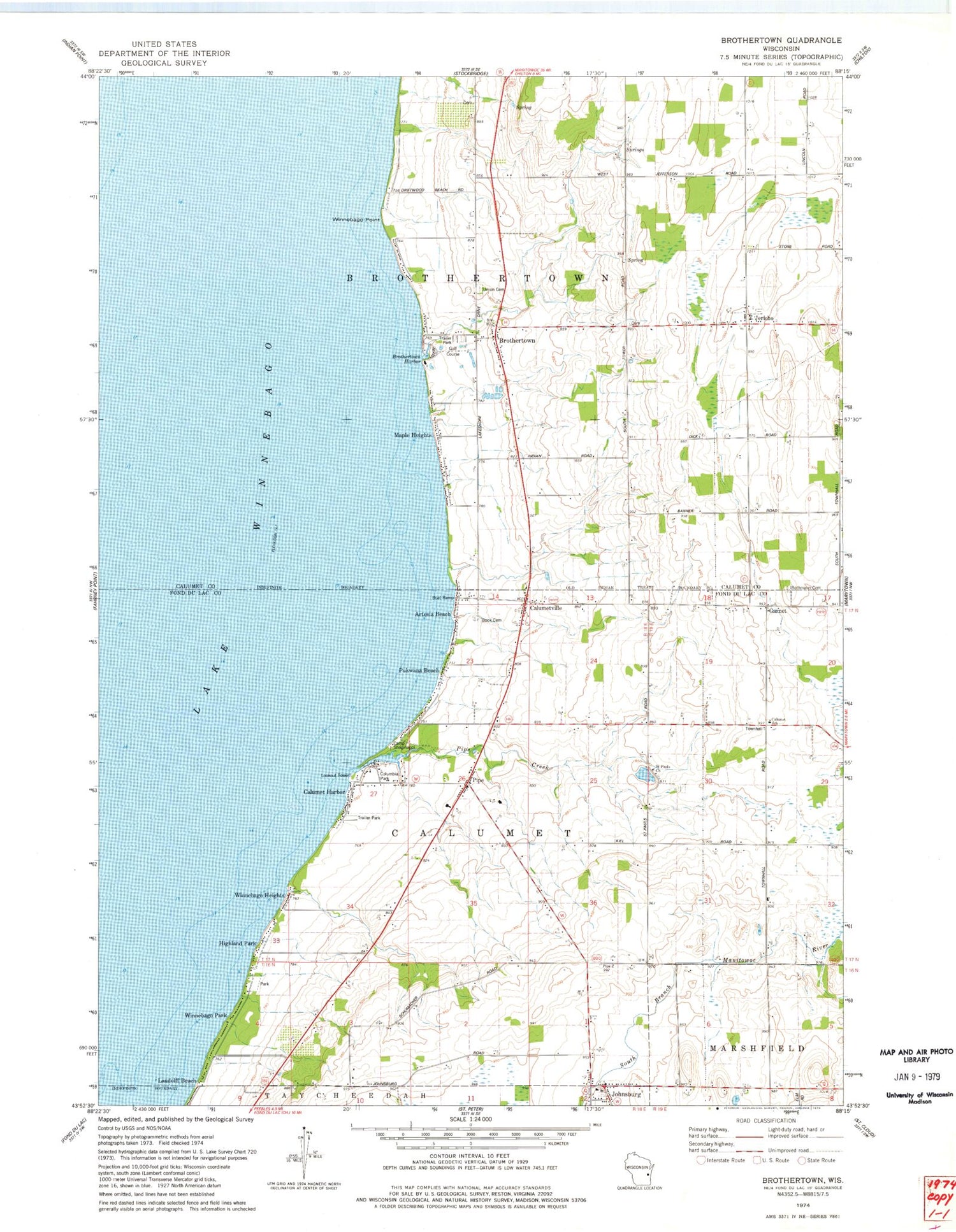 Classic USGS Brothertown Wisconsin 7.5'x7.5' Topo Map Image