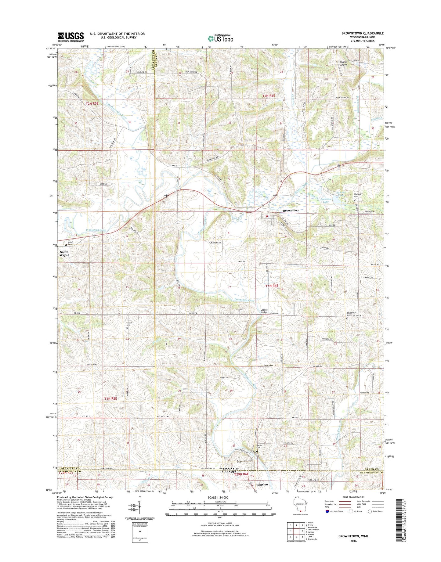 Browntown Wisconsin US Topo Map Image